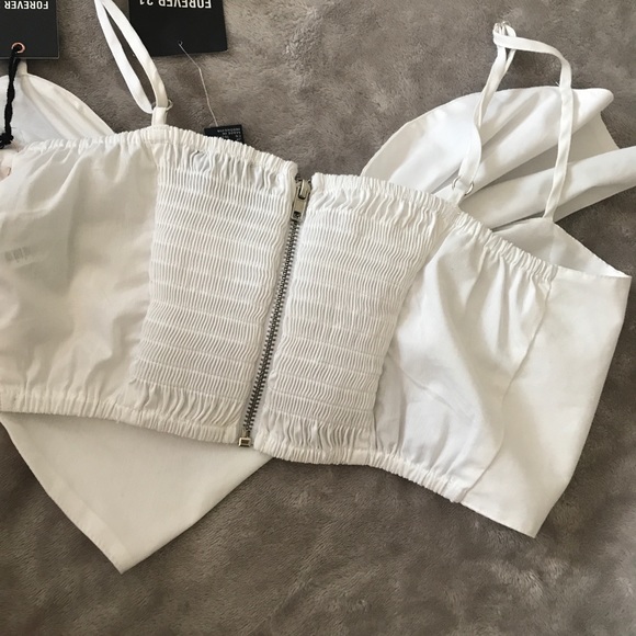 NWT Forever 21 White Ribbon Crop Top - Picture 3 of 3